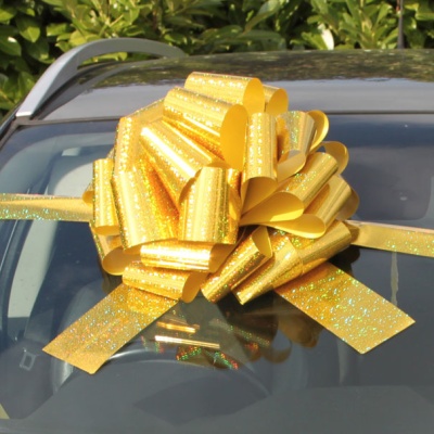 MEGA Giant Car Bow (42cm diameter) with 6m Ribbon - HOLOGRAPHIC GOLD