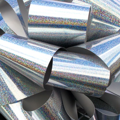 MEGA Giant Car Bow (42cm diameter) with 6m Ribbon - HOLOGRAPHIC SILVER