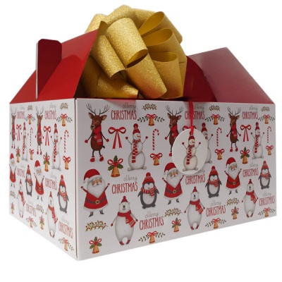 Giant Gable Gift Box Kit - (35x24x18cm) CHRISTMAS CHARACTERS & GOLD Accessories