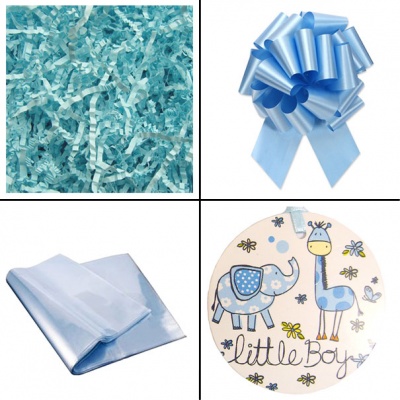 BULK Gift Basket Kit - (Large) LITTLE BOY EASY FOLD TRAY / BLUE ACCESSORIES x10