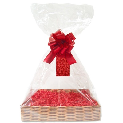 BULK Gift Basket Kit - (Small) WICKER EASY FOLD TRAY / RED ACCESSORIES x10