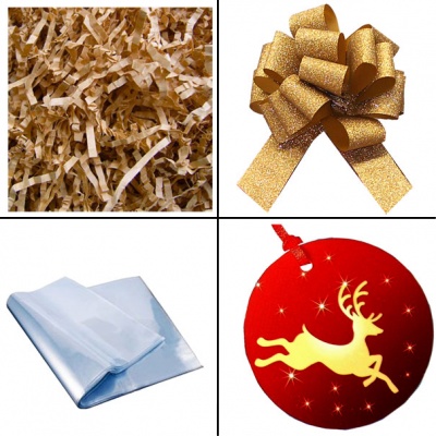 BULK Gift Basket Kit - (Large) REINDEER EASY FOLD TRAY / GOLD ACCESSORIES x10