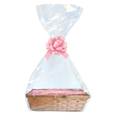 Complete Gift Basket Kit - (20x15x6cm) BROWN BAMBOO TRAY / PINK ACCESSORIES