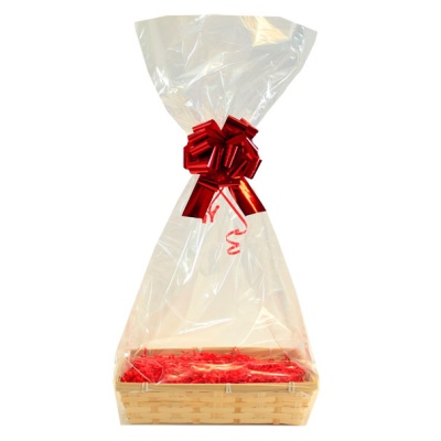 Complete Gift Basket Kit - (20x15x6cm) NATURAL BAMBOO TRAY / RED ACCESSORIES