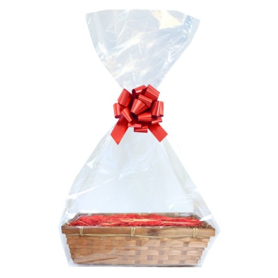 BULK Gift Basket Kit - 30cm BROWN BAMBOO TRAYS / RED ACCESSORIES x10