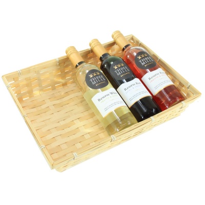 BULK Gift Basket Kit - 41cm NATURAL BAMBOO TRAYS / RED ACCESSORIES x10