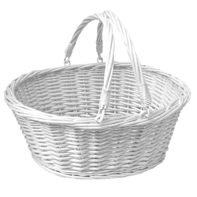 White Wicker Shopping Basket with Folding Handles (no lining) - 41cm