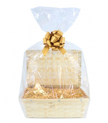 Complete Gift Basket Kit - (20x15x6cm) BAMBOO HAMPER / GOLD ACCESSORIES