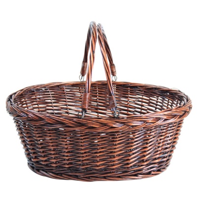 Plaited Top Wicker Shopping Basket with Folding Handles - VINTAGE BROWN 46cm