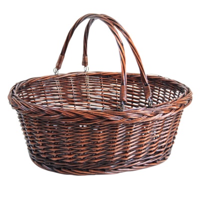 Plaited Top Wicker Shopping Basket with Folding Handles - VINTAGE BROWN 46cm