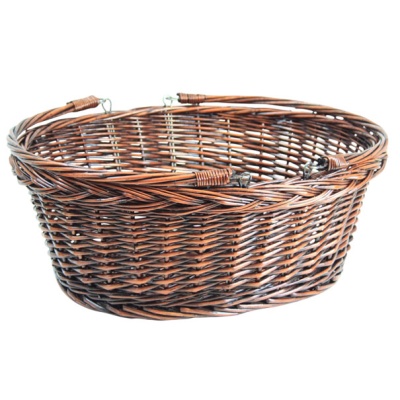 Plaited Top Wicker Shopping Basket with Folding Handles - VINTAGE BROWN 46cm