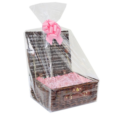 BULK Gift Basket Kit - 12'' VINTAGE BROWN HAMPER / PINK ACCESSORIES x10