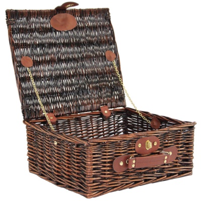 BULK Gift Basket Kit - 14'' VINTAGE BROWN HAMPER / BLUE ACCESSORIES x10