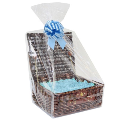 BULK Gift Basket Kit - 14'' VINTAGE BROWN HAMPER / BLUE ACCESSORIES x10