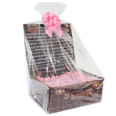 BULK Gift Basket Kit - 18'' VINTAGE BROWN HAMPER / PINK ACCESSORIES x10