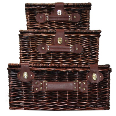 Set of 3 Superior VINTAGE BROWN WICKER Hampers (12,14,18'') - Small-Med-Large