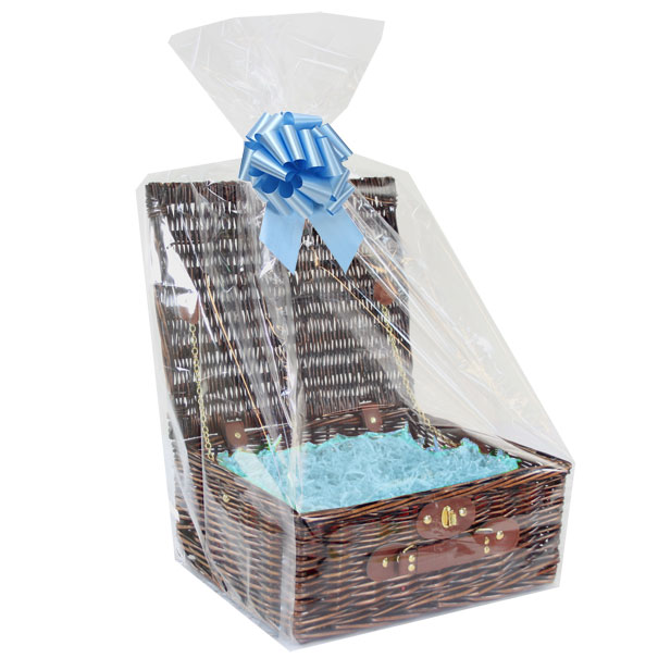 BULK Gift Basket Kit - 12'' VINTAGE BROWN HAMPER / BLUE ACCESSORIES x10