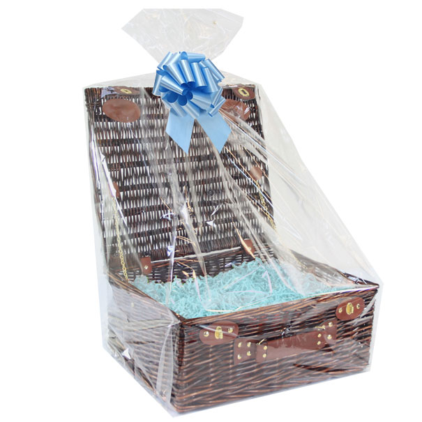 BULK Gift Basket Kit - 18'' VINTAGE BROWN HAMPER / BLUE ACCESSORIES x10